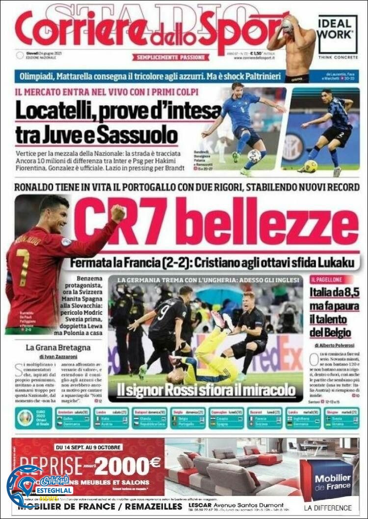 روزنامه ورزشی کوریره دلو اسپورت پنجشنبه 3 تیر 1400