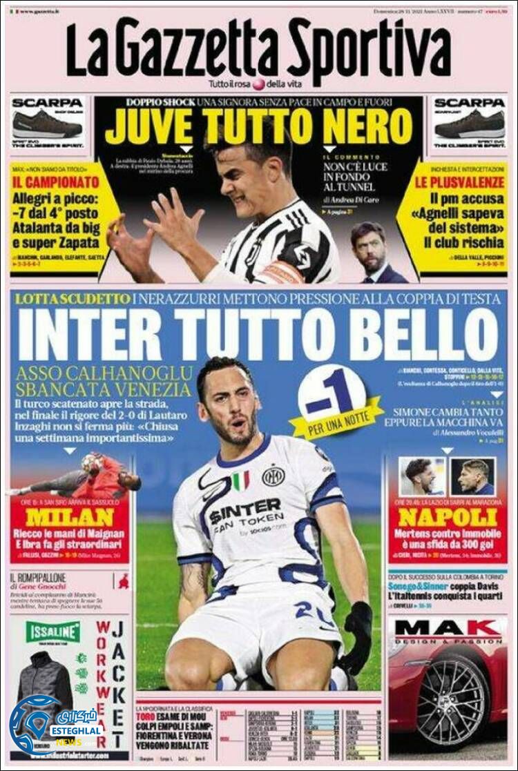 روزنامه ورزشی گاتزتا دلو اسپورت یکشنبه 7 آذر 1400