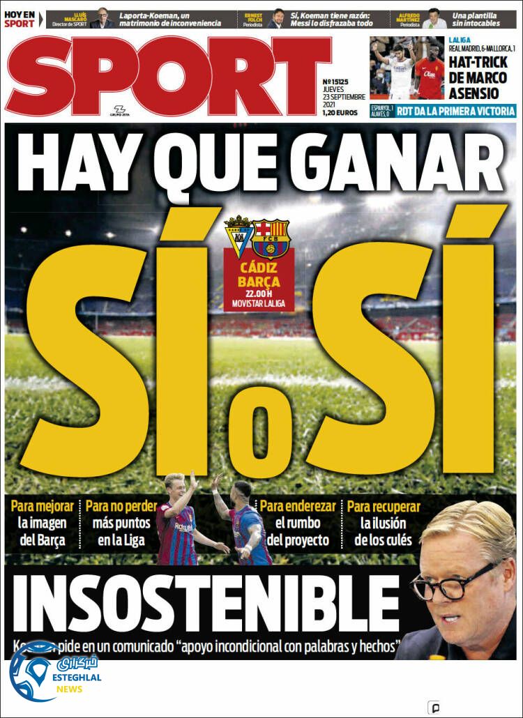 روزنامه ورزشی اسپورت پنجشنبه 1 مهر 1400