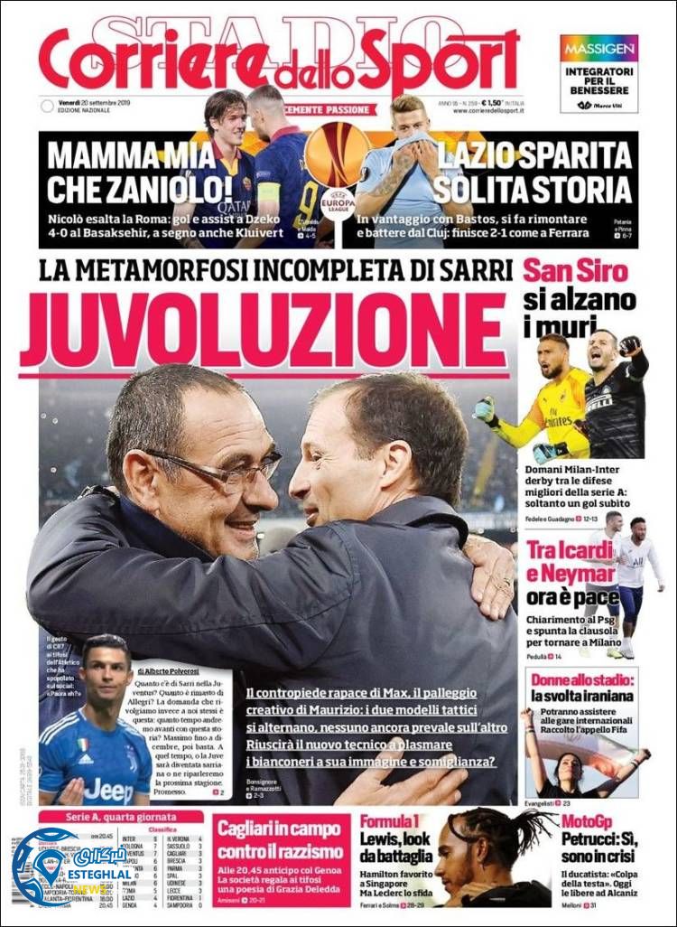 روزنامه ورزشی کوریره دلو اسپورت جمعه 29 شهریور 1398