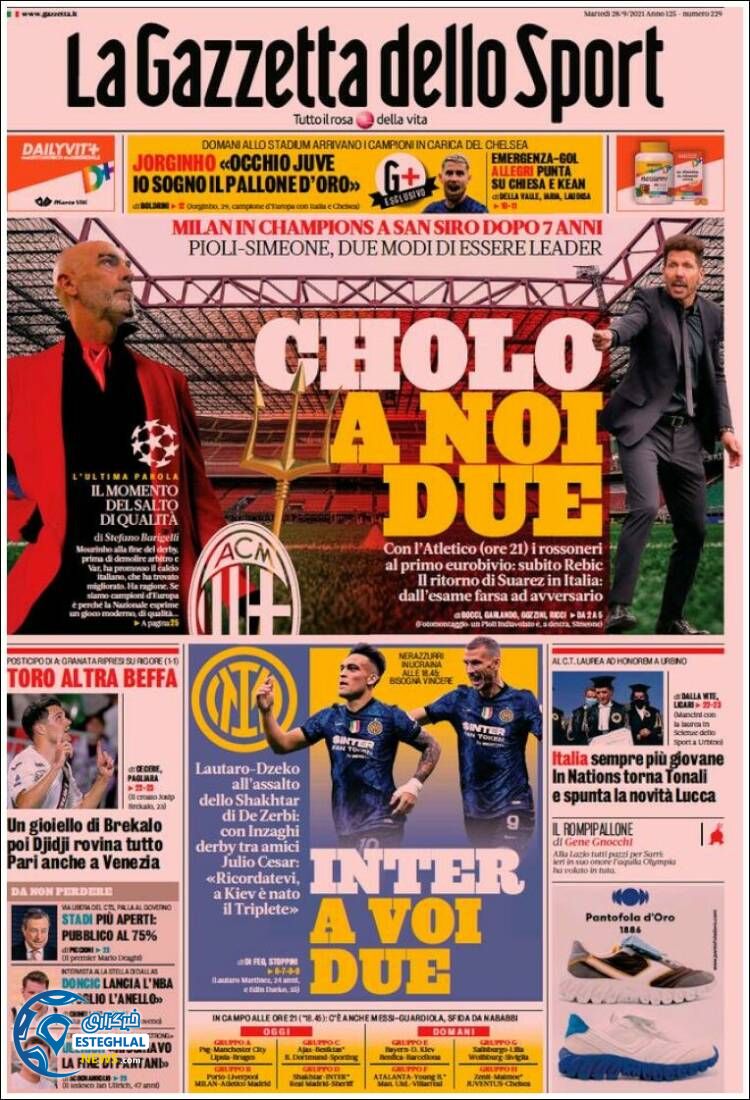 روزنامه ورزشی گاتزتا دلو اسپورت سه شنبه 6 مهر 1400