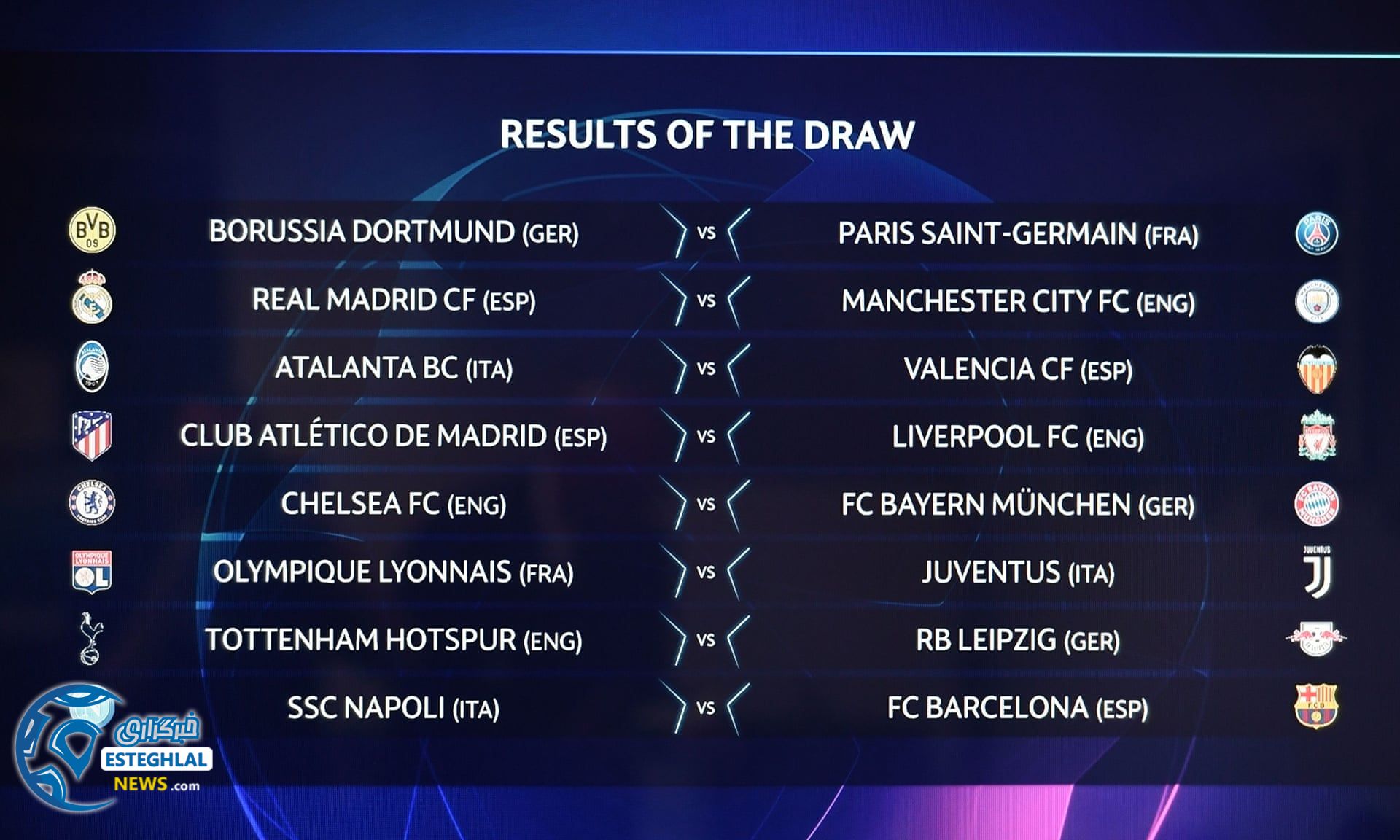 قرعه کشی مرحله 1/8 لیگ قهرمانان اروپا