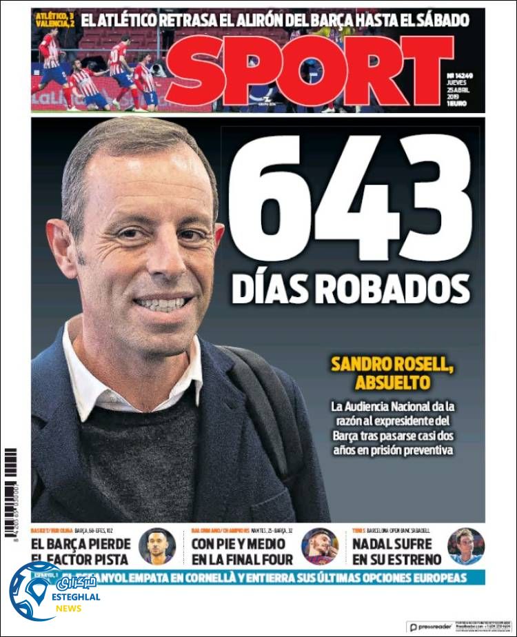 روزنامه ورزشی اسپورت پنجشنبه 5 اردیبهشت 1398