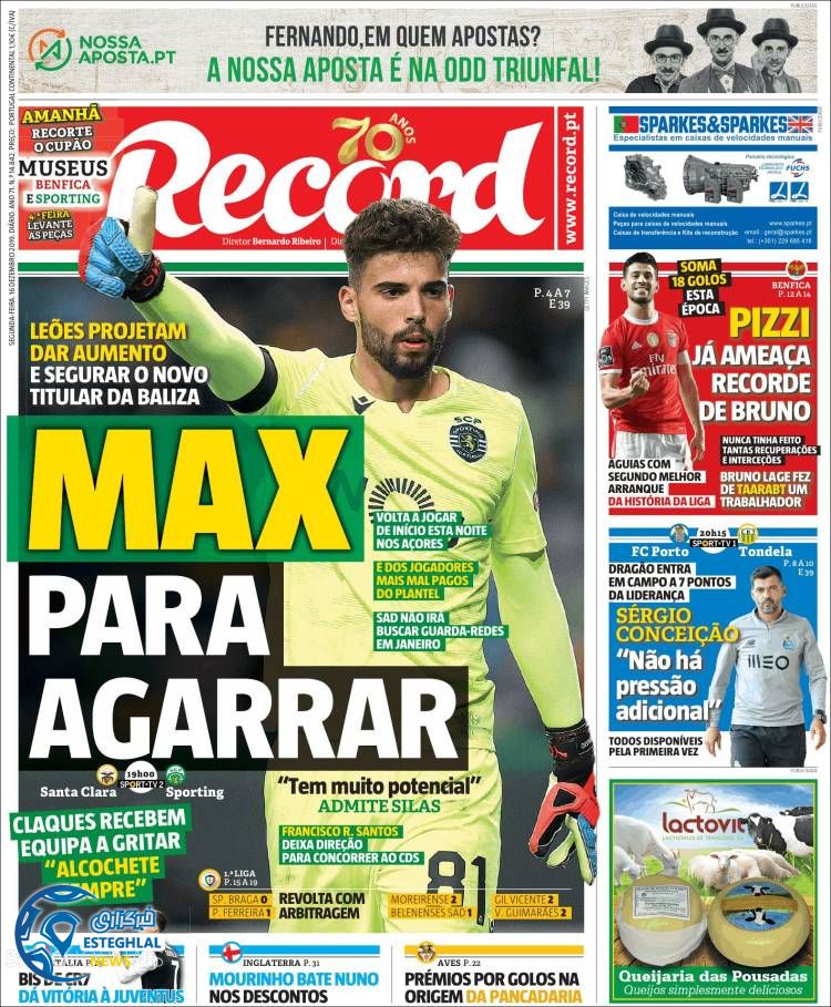 روزنامه ورزشی رکورد دوشنبه 25 آذر 1398