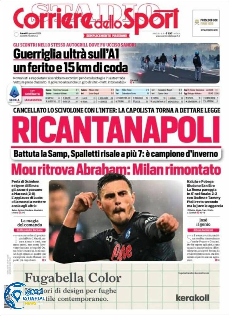 روزنامه ورزشی کوریره دلو اسپورت دوشنبه 19 دی 1401 