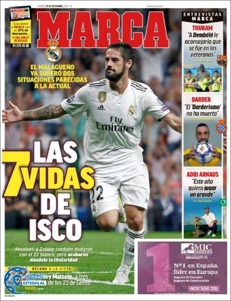 روزنامه ورزشی مارکا سه شنبه 4 دی 1397