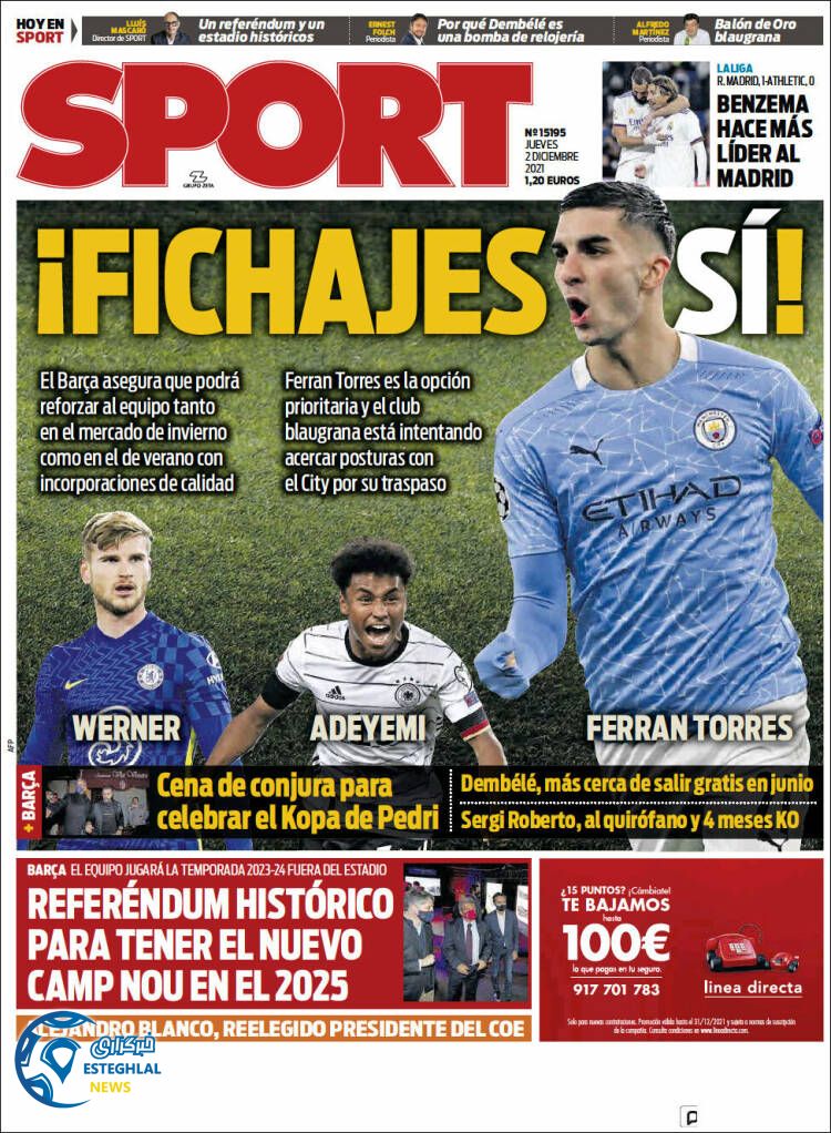 روزنامه ورزشی اسپورت پنجشنبه 11 آذر 1400