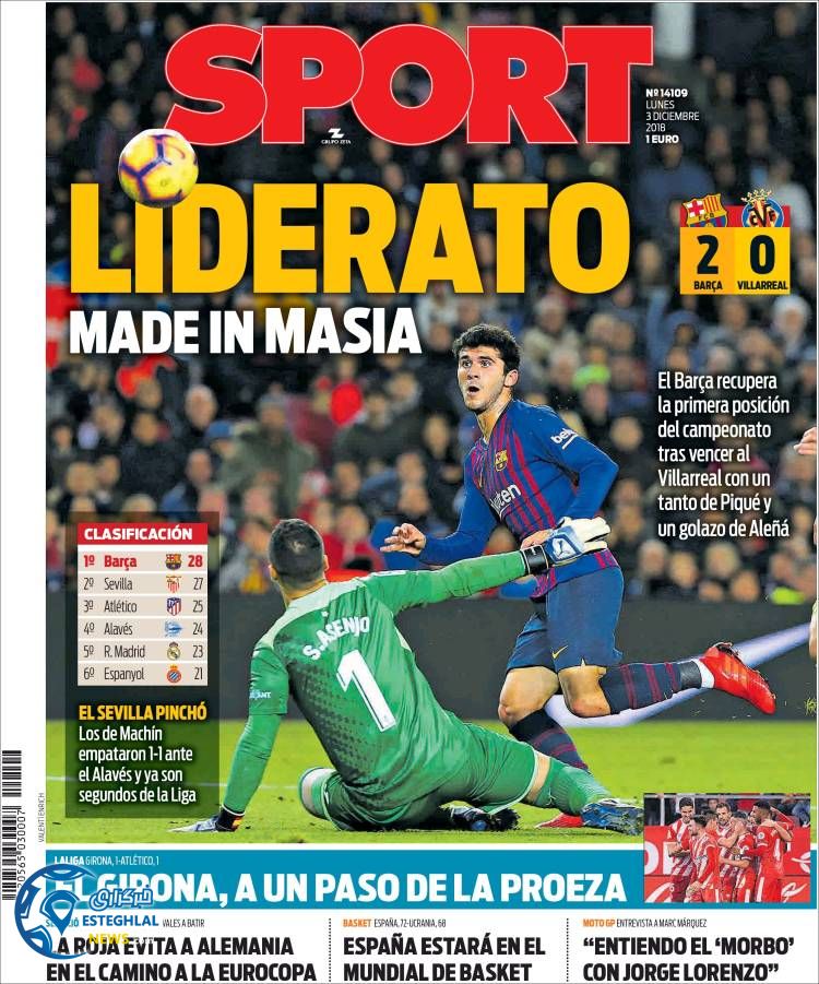 روزنامه ورزشی اسپورت دوشنبه 12 آذر 1397