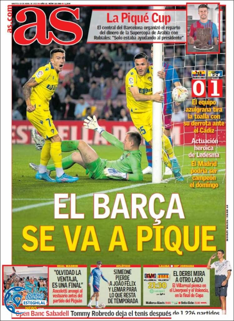 روزنامه ورزشی آ اس سه شنبه 30 فروردین 1401