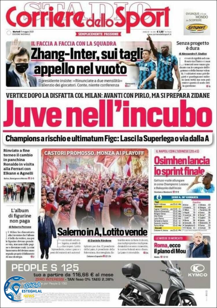 روزنامه ورزشی کوریره دلو اسپورت سه شنبه 21 اردیبهشت 1400