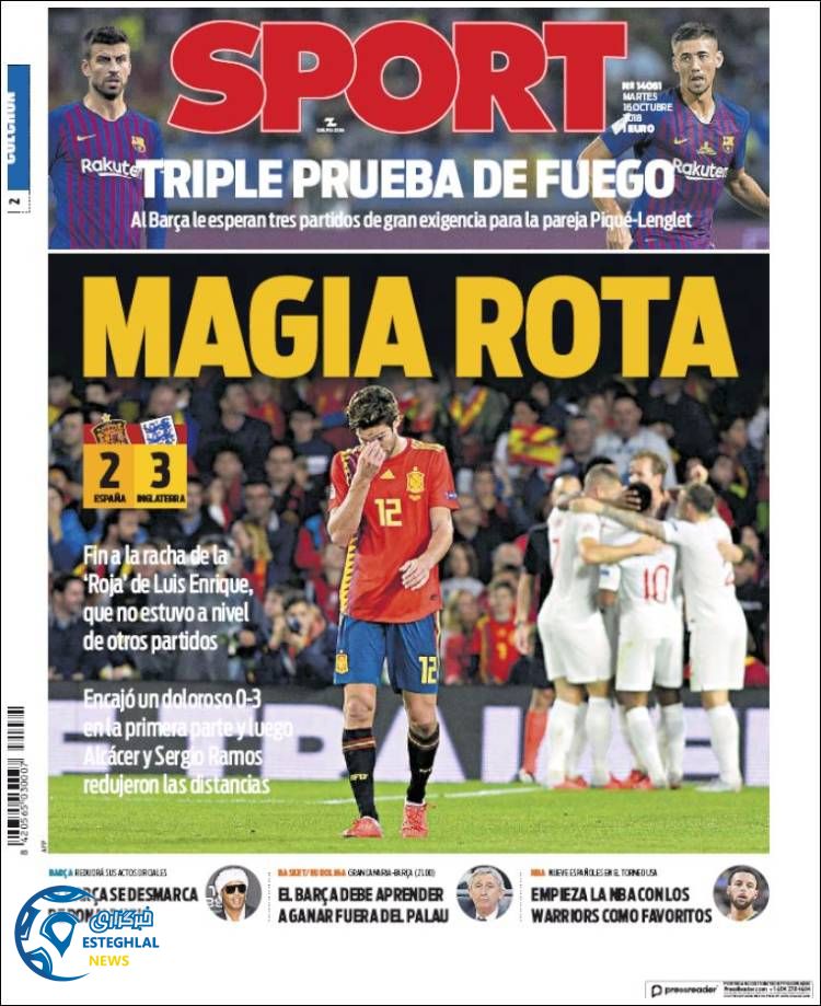 روزنامه ورزشی اسپورت سه شنبه 24 مهر 1397