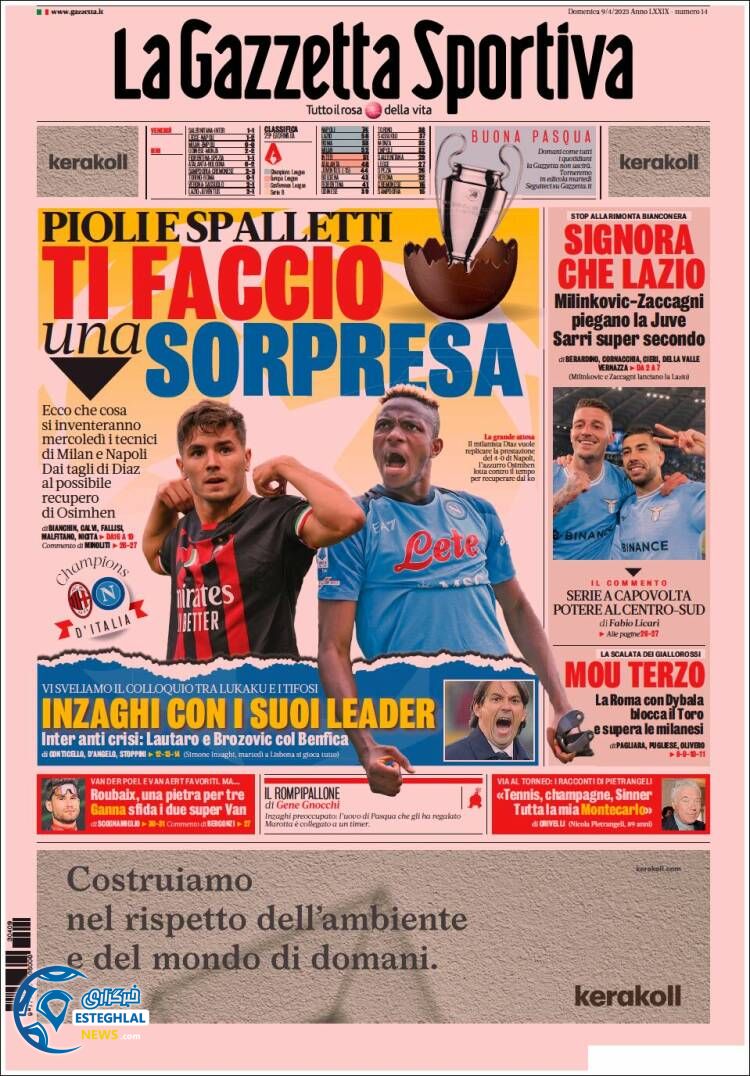 روزنامه ورزشی گاتزتا دلو اسپورت یکشنبه 20 فروردین 1402 