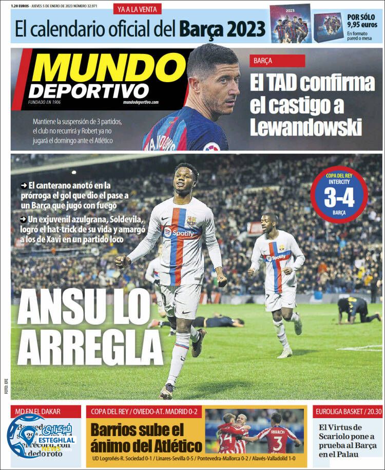 روزنامه ورزشی موندو دپورتیوو پنجشنبه 15 دی 1401