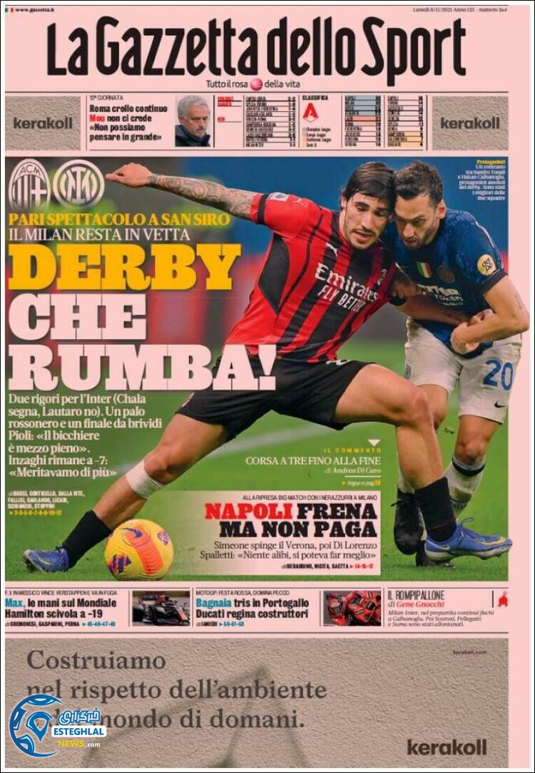 روزنامه ورزشی گاتزتا دلو اسپورت دوشنبه 17 آبان 1400