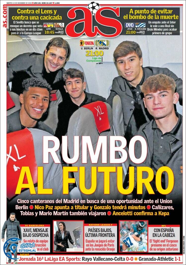 روزنامه ورزشی آ اس سه شنبه 21 آذر 1402 