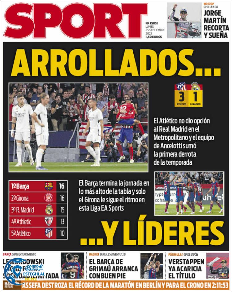 روزنامه ورزشی اسپورت دوشنبه 3 مهر 1402  