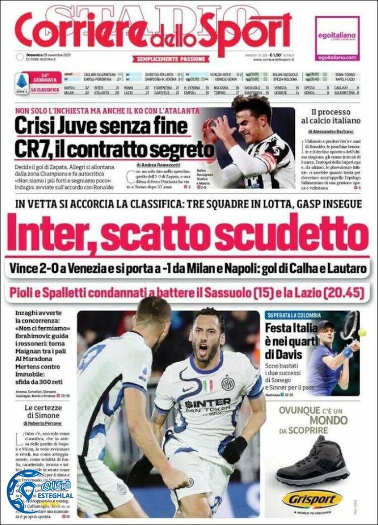 روزنامه ورزشی کوریره دلو اسپورت یکشنبه 7 آذر 1400