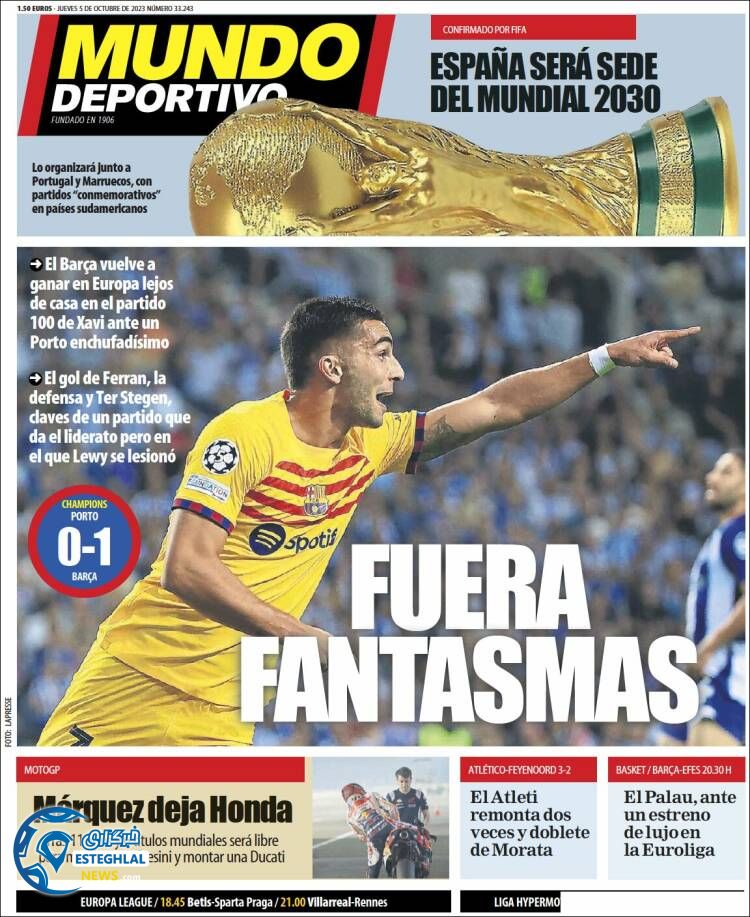 روزنامه ورزشی موندو دپورتیوو پنجشنبه 13 مهر 1402 