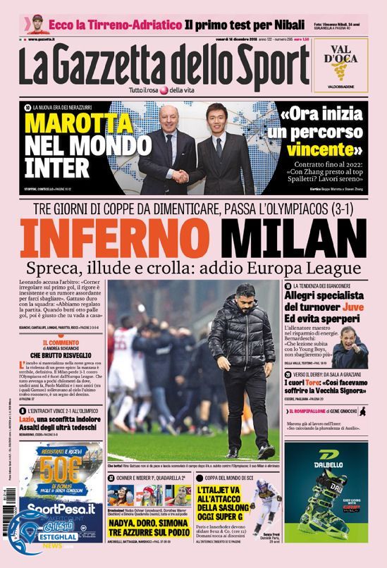 روزنامه ورزشی گاتزتا دلو اسپورت جمعه 23 آذر 1397