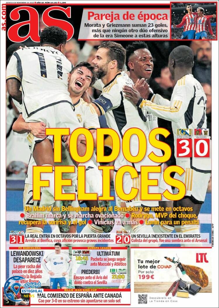 روزنامه  ورزشی آ اس پنجشنبه 18 آبان 1402 