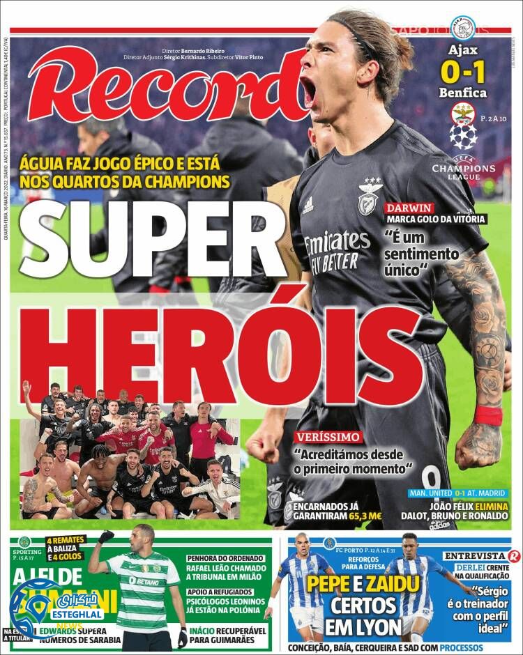 روزنامه ورزشی رکورد چهارشنبه 25 اسفند 1400