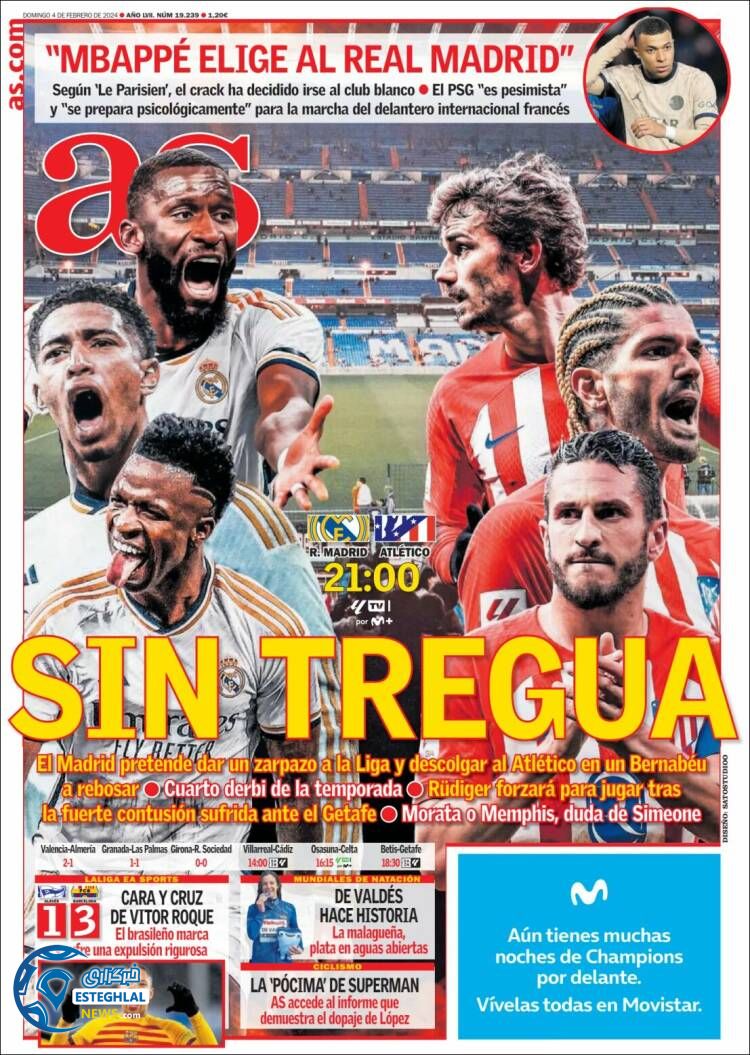 روزنامه  ورزشی آ اس یکشنبه 15 بهمن 1402  