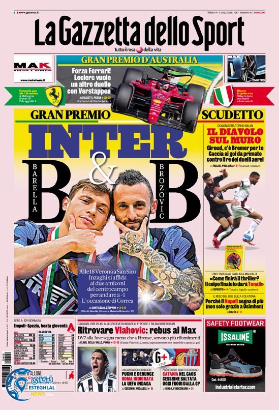 روزنامه ورزشی گاتزتا دلو اسپورت شنبه 20 فروردین 1401