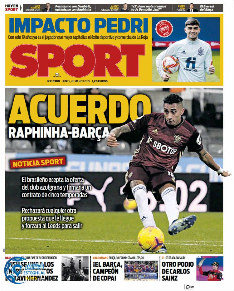 روزنامه ورزشی اسپورت دوشنبه 8 فروردین 1401