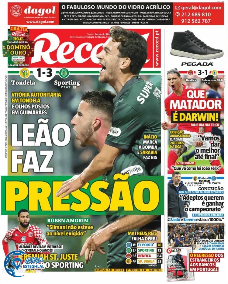 روزنامه ورزشی رکورد یکشنبه 21 فروردین 1401