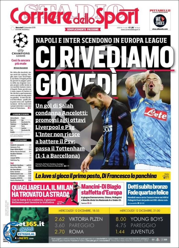 روزنامه ورزشی کوریره دلو اسپورت چهارشنبه 21 آذر 1397