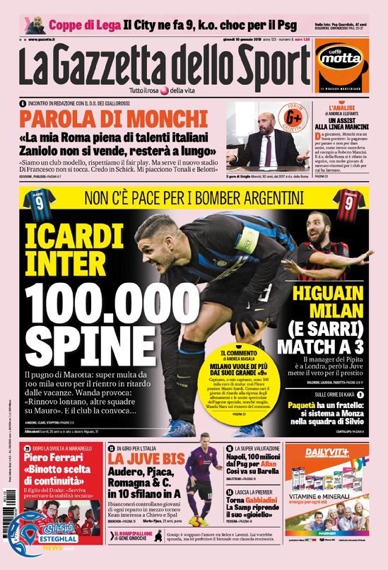 روزنامه ورزشی گاتزتا دلو اسپورت پنجشنبه 20 دی 1397