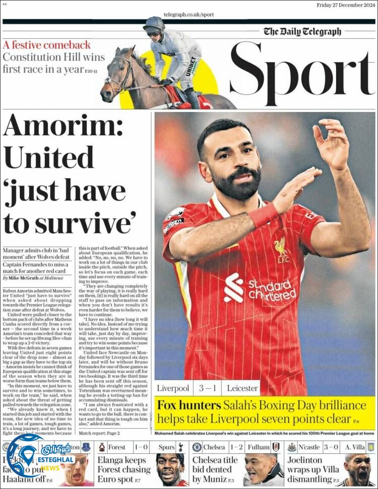 روزنامه ورزشی تلگراف اسپورت جمعه 7 دی 1403