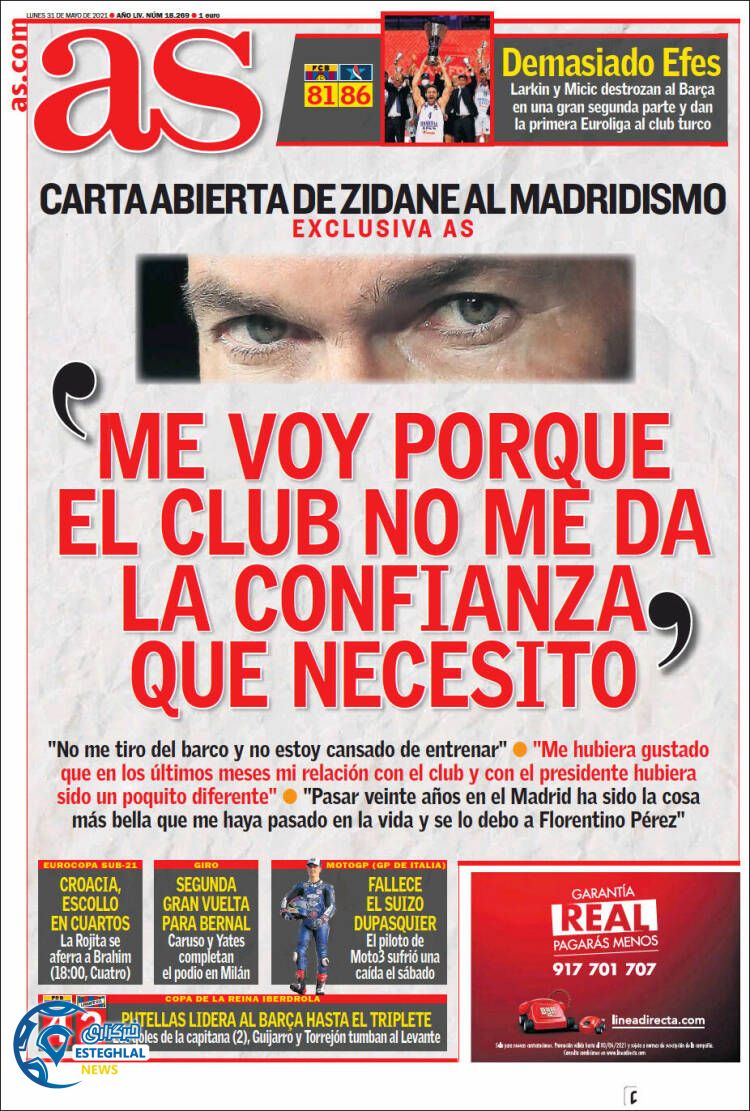 روزنامه ورزشی آ اس دوشنبه 10 خرداد 1400