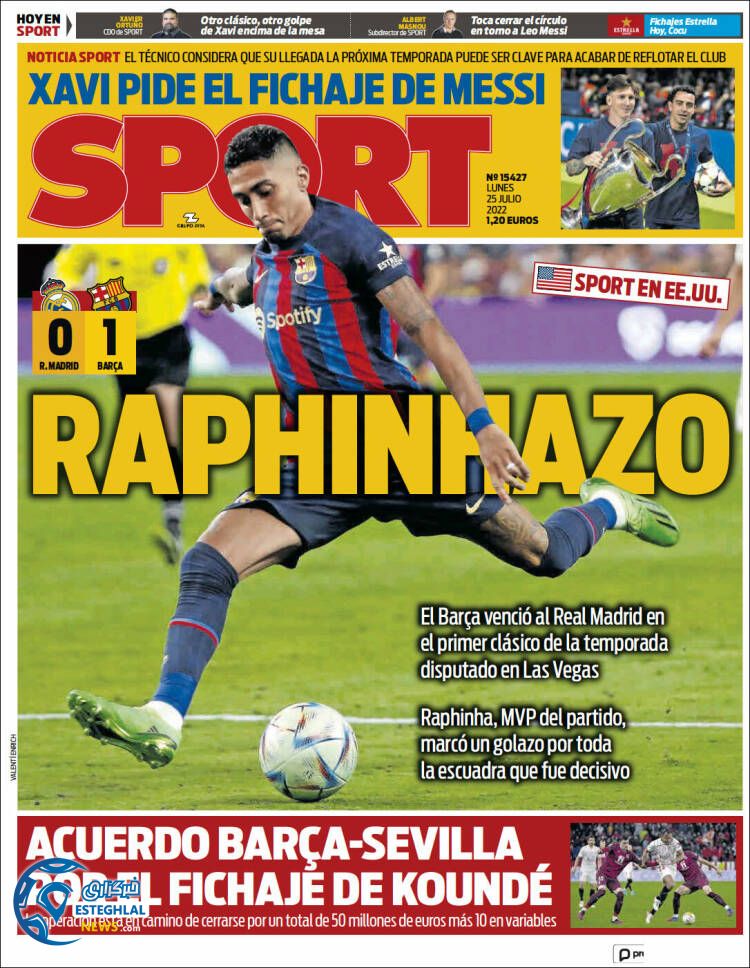 روزنامه ورزشی اسپورت دوشنبه 3 مرداد 1401 