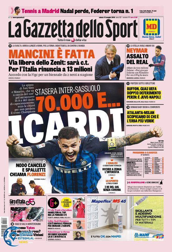 روزنامه گاتزتا دلو اسپورت شنبه 22 اردیبهشت 1397