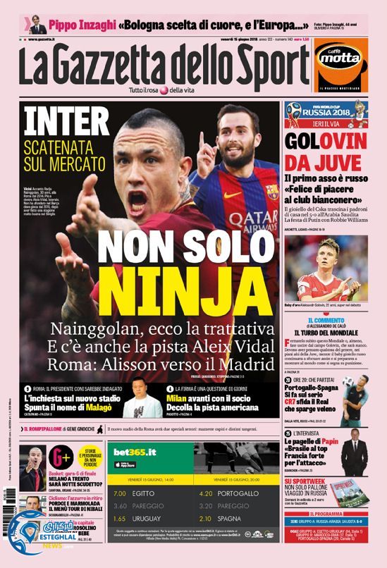 روزنامه ورزشی گاتزتا دلو اسپورت جمعه 25 خرداد 1397