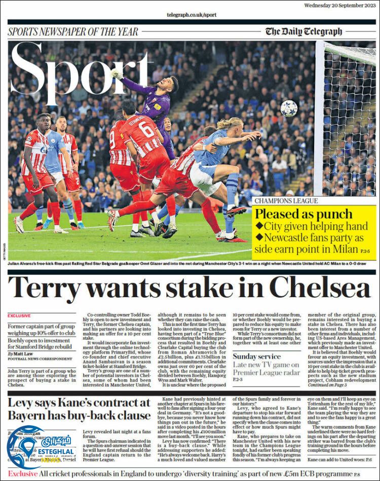 روزنامه ورزشی تلگراف اسپورت چهارشنبه 29 شهریور 1402