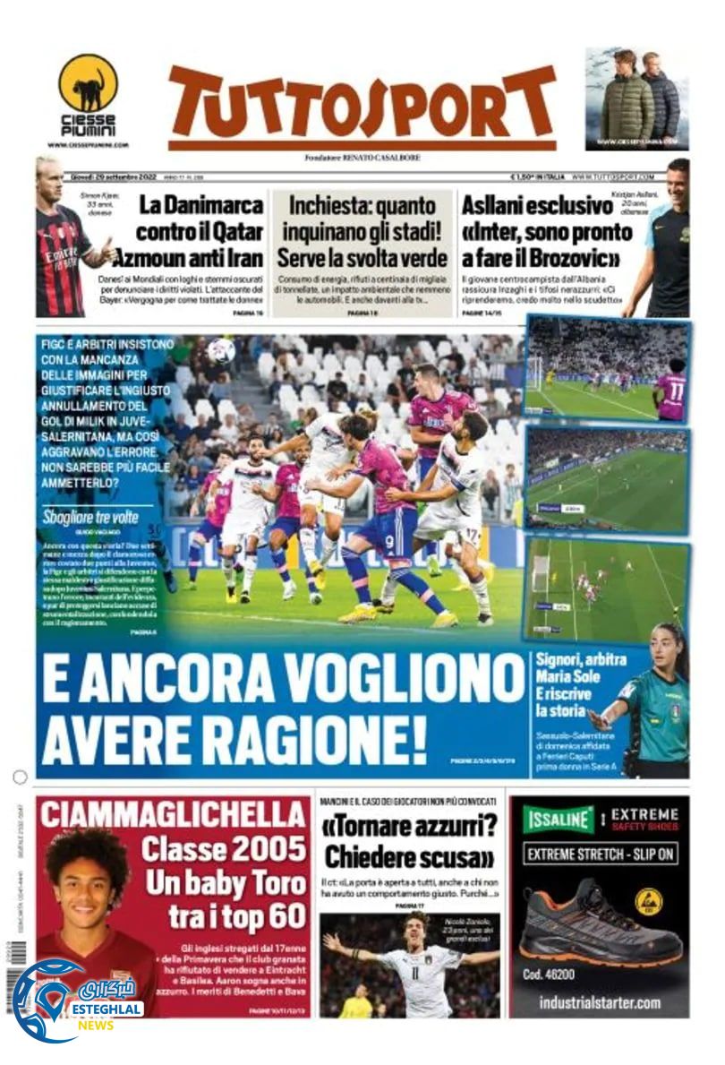 روزنامه ورزشی توتو اسپورت پنجشنبه 7 مهر 1401