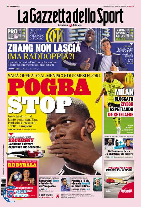 روزنامه ورزشی گاتزتا دلو اسپورت سه شنبه 4 مرداد 1401