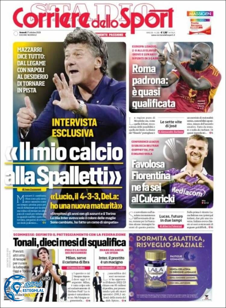 روزنامه ورزشی کوریره دلو اسپورت جمعه 5 آبان 1402 