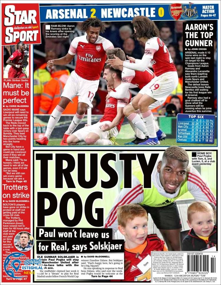 روزنامه ورزشی استار اسپورت سه شنبه 13 فروردین 1398