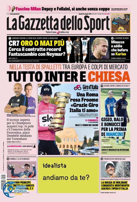 روزنامه گاتزتا دلو اسپورت دوشنبه 7 خرداد 1397