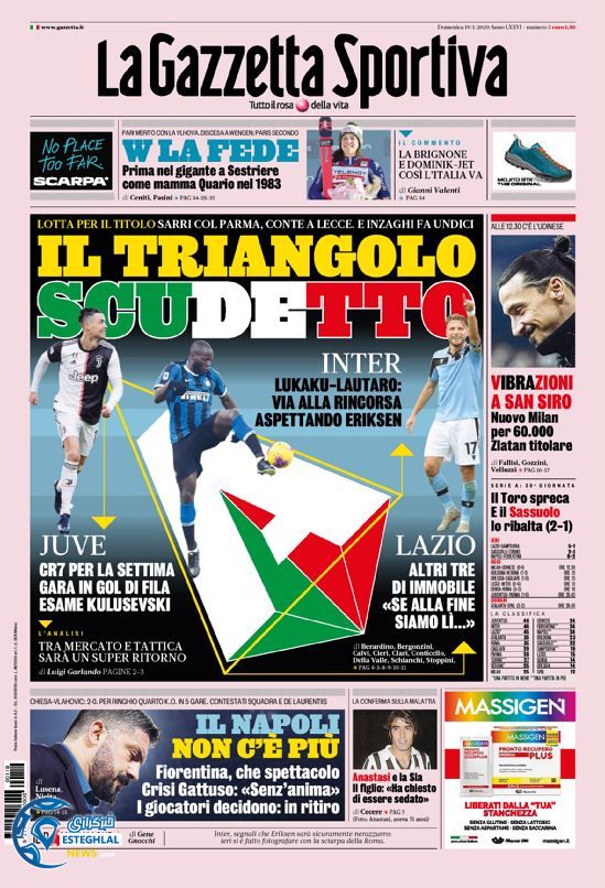 روزنامه ورزشی گاتزتا دلو اسپورت یکشنبه 29 دی 1398