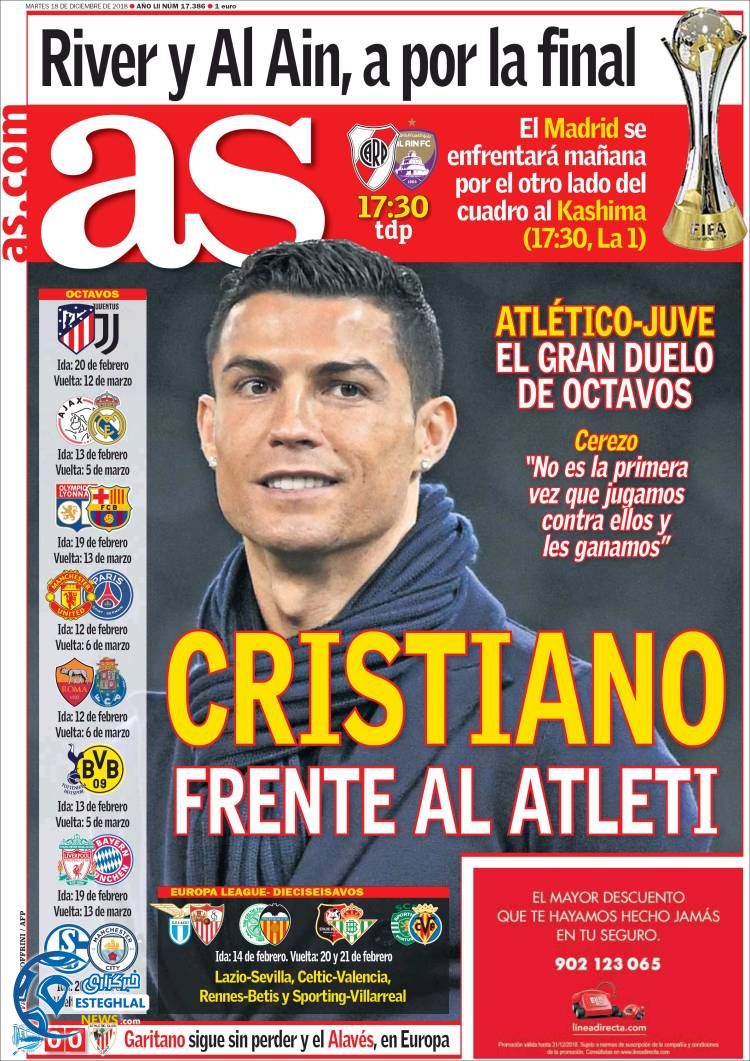 روزنامه ورزشی آ اس سه شنبه 27 آذر 1397