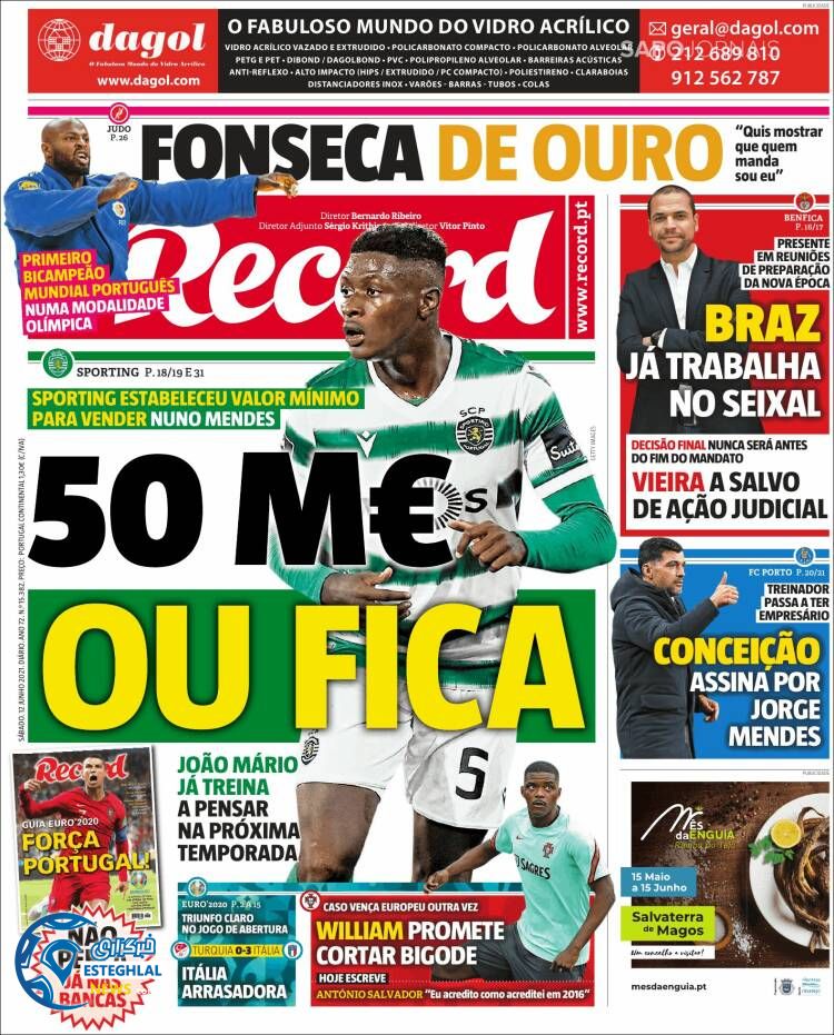 روزنامه ورزشی رکورد شنبه 22 خرداد 1400