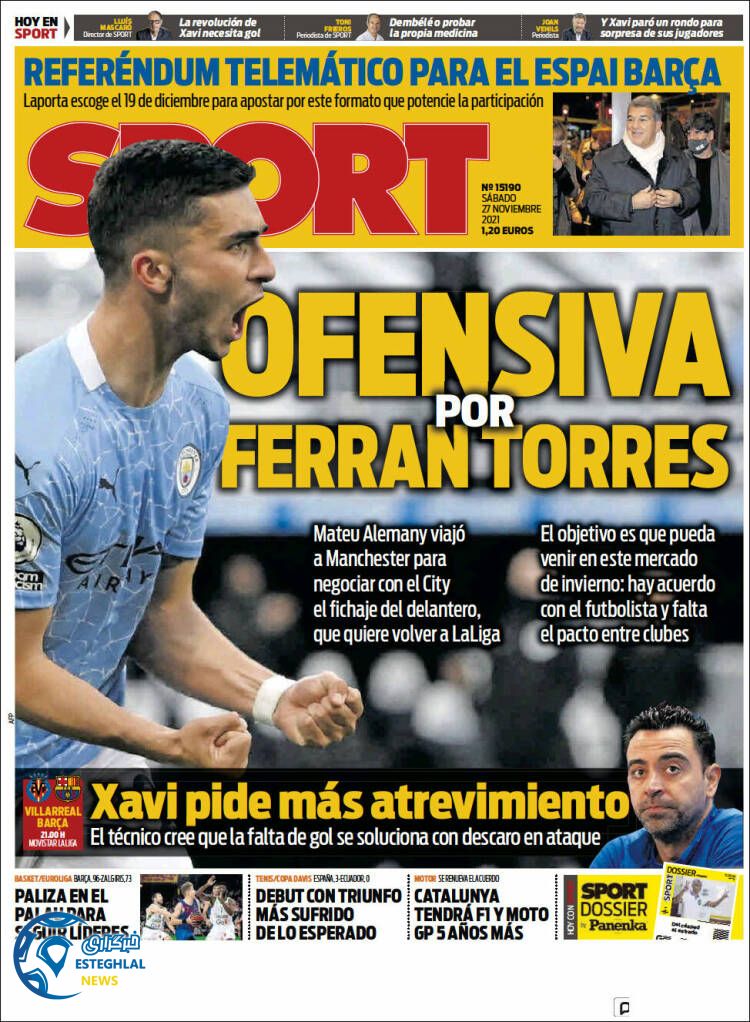 روزنامه ورزشی اسپورت شنبه 6 آذر 1400