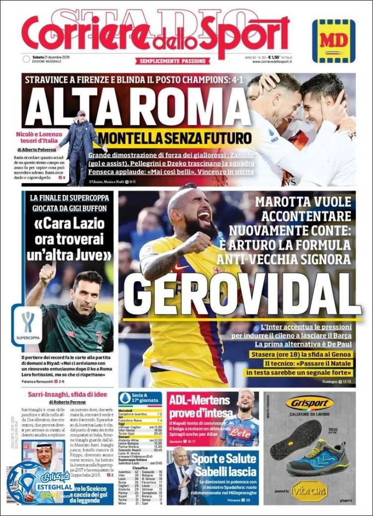 روزنامه ورزشی کوریره دلو اسپورت شنبه 30 آذر 1398