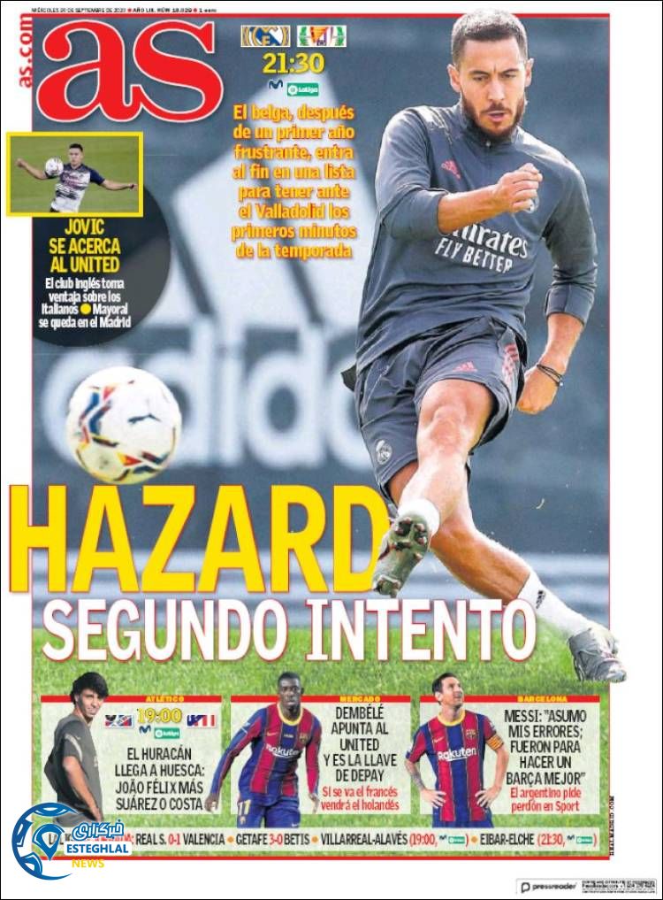 روزنامه ورزشی آاس چهارشنبه 9 مهر 1399