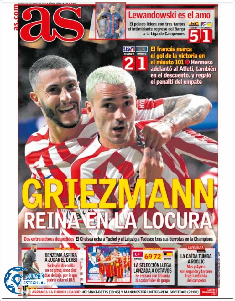 روزنامه ورزشی آ اس پنجشنبه 17 شهریور 1401