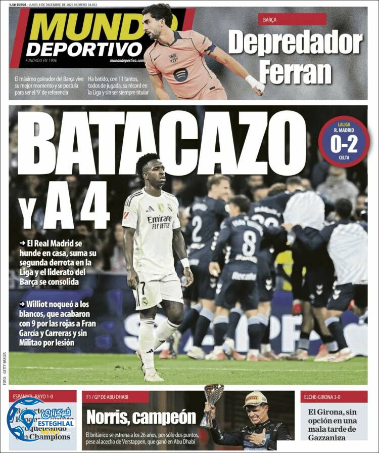 روزنامه  ورزشی موندو دپورتیوو دوشنبه 17 آذر 1404  